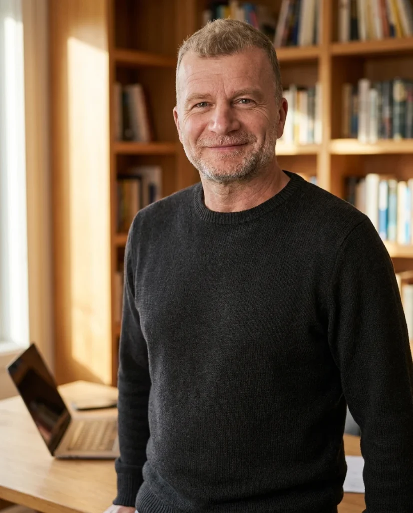 Matthias Steube, Gründer der AI Business Community, in seinem Arbeitszimmer